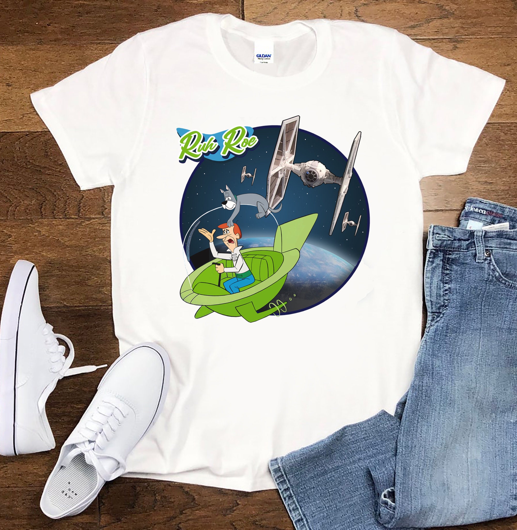 George Jetson Jetsons Vs Tie Fighter Star Wars Graphic Astro Dog Hannahbarbera Unisex T-Shirt George Jetson Jetsons Vs Tie Fighter Star Wars Graphic Astro Dog Hannahbarbera Unisex T-Shirt