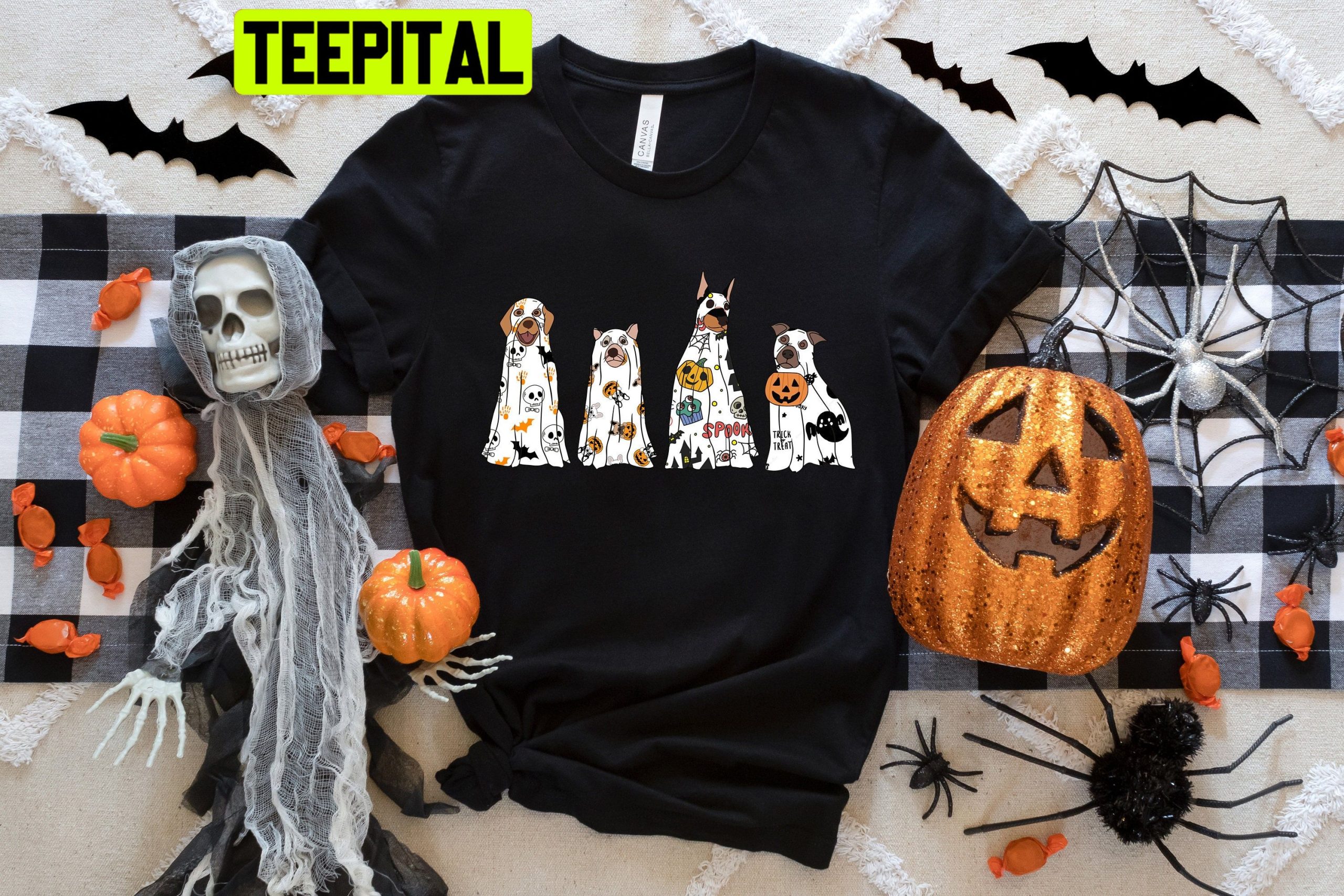 Ghost Dogs And Pumpkin Halloween Trending Unisex Shirt Ghost Dogs And Pumpkin Halloween Trending Unisex Shirt