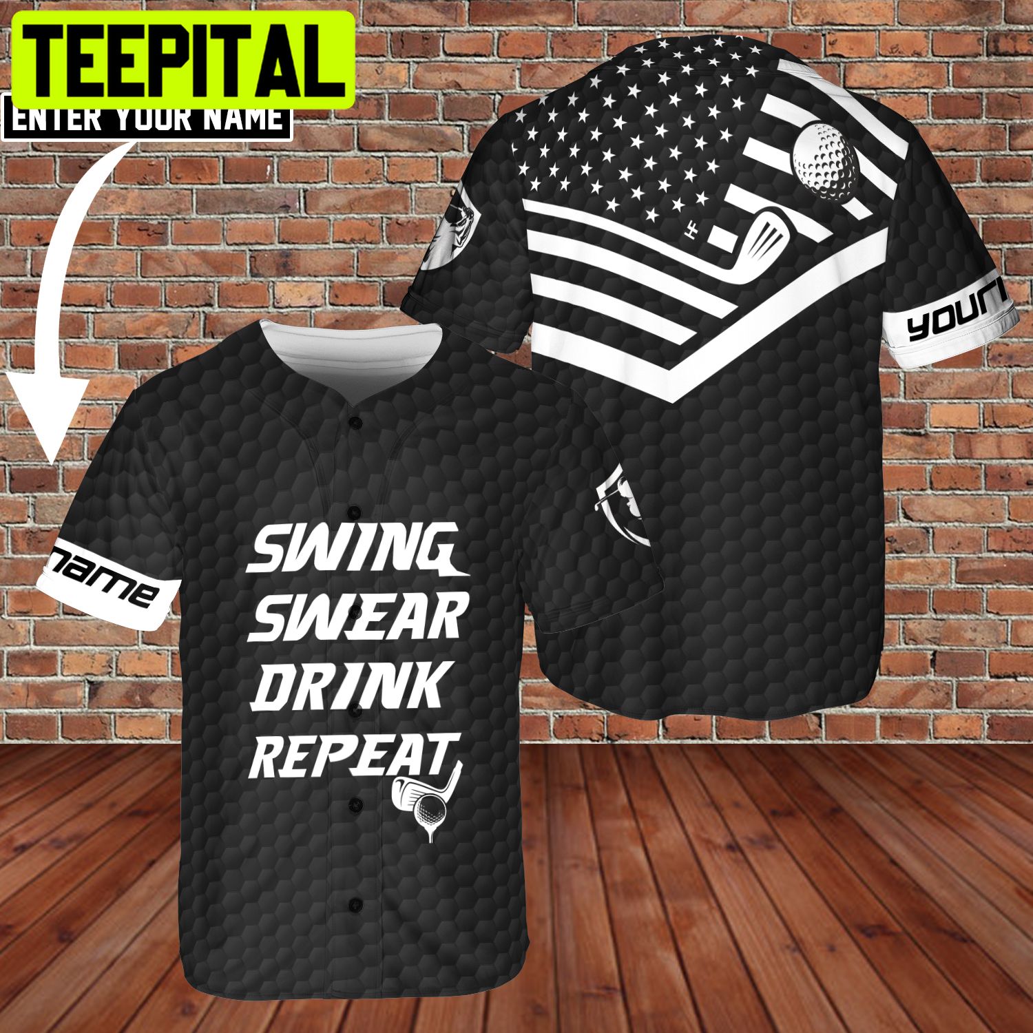 Golf Swing Swear Drink Repeat Custom Name BaseBall Jersey Men Golfer Golf Swing Swear Drink Repeat Custom Name BaseBall Jersey Men Golfer