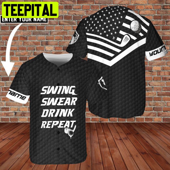 Golf Swing Swear Drink Repeat Custom Name BaseBall Jersey Men Golfer Golf Swing Swear Drink Repeat Custom Name BaseBall Jersey Men Golfer