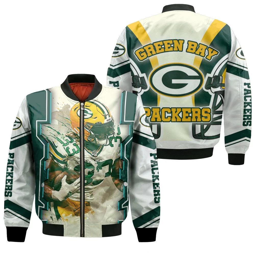 Green Bay Packers Aaron Jones 33 For Fans Bomber Jacket Green Bay Packers Aaron Jones 33 For Fans Bomber Jacket