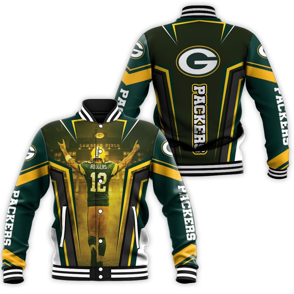 Green Bay Packers Aaron Rodgers 12 For Fans Baseball Jacket Green Bay Packers Aaron Rodgers 12 For Fans Baseball Jacket