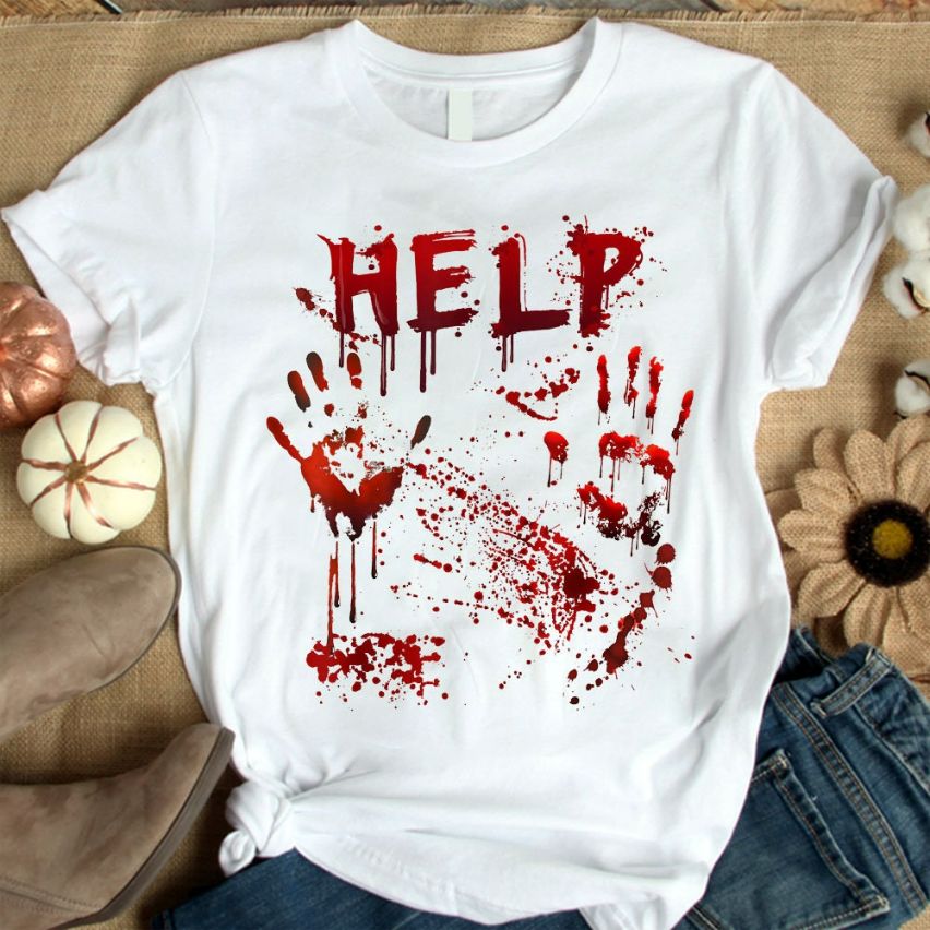 Halloween Party Funny Help Bloody Handprint T-Shirt Halloween Party Funny Help Bloody Handprint T-Shirt