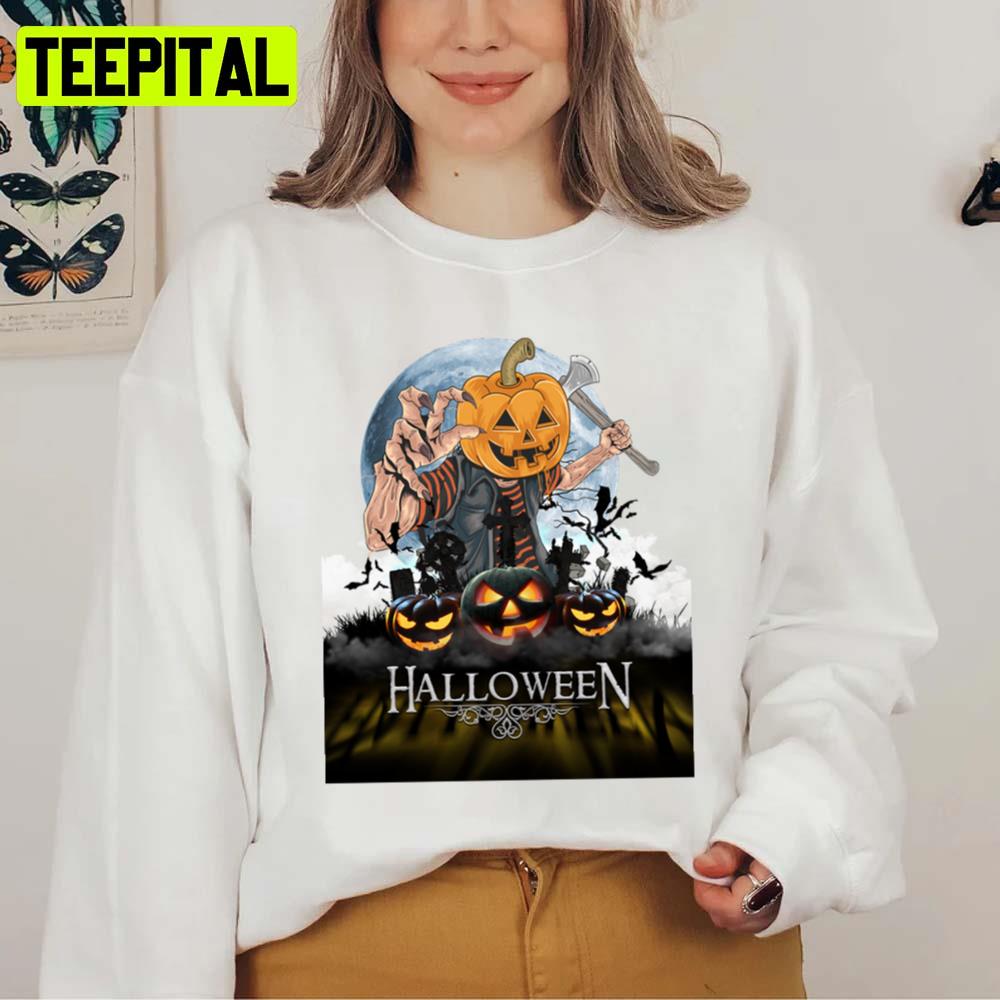 Happy Pumkin Halloween Illustration Unisex Sweatshirt Happy Pumkin Halloween Illustration Unisex Sweatshirt