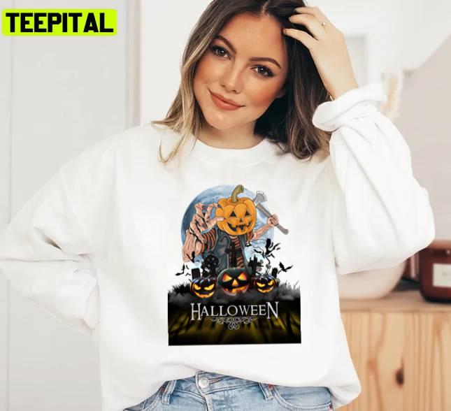 Happy Pumkin Halloween Illustration Unisex Sweatshirt Happy Pumkin Halloween Illustration Unisex Sweatshirt