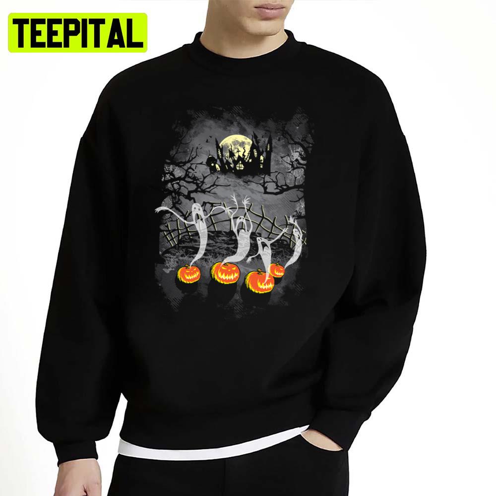 Haunted Halloween Illustration The Pumpkin Ghosts Unisex Sweatshirt Haunted Halloween Illustration The Pumpkin Ghosts Unisex Sweatshirt