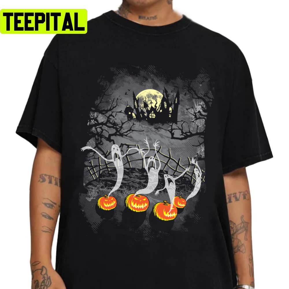 Haunted Halloween Illustration The Pumpkin Ghosts Unisex Sweatshirt Haunted Halloween Illustration The Pumpkin Ghosts Unisex Sweatshirt