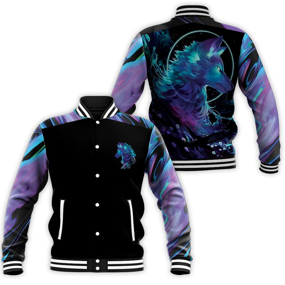 Holographic Wolf 3d Baseball Jacket Holographic Wolf 3d Baseball Jacket