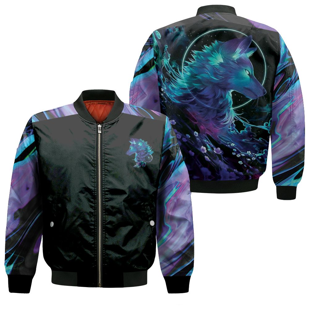 Holographic Wolf 3d Bomber Jacket Holographic Wolf 3d Bomber Jacket