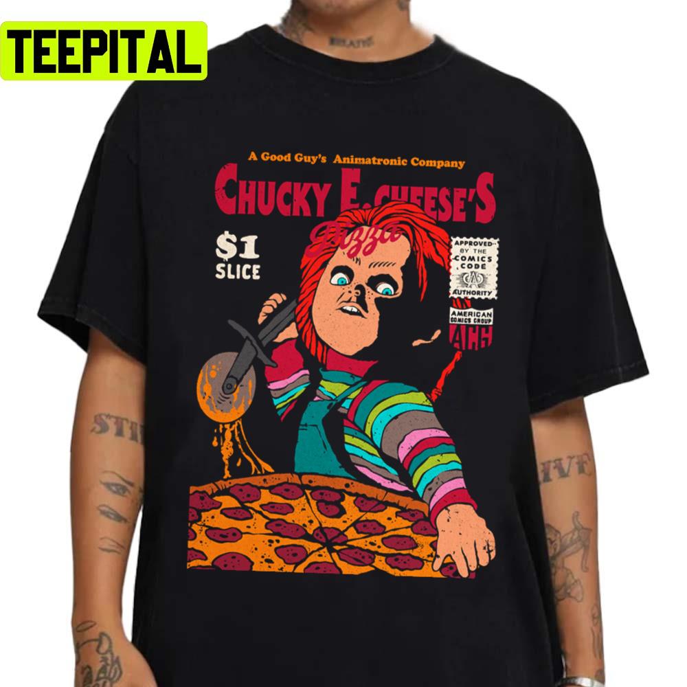 Horror Art Chucky's Pizza Halloween Graphic Unisex Sweatshirt Horror Art Chucky's Pizza Halloween Graphic Unisex Sweatshirt