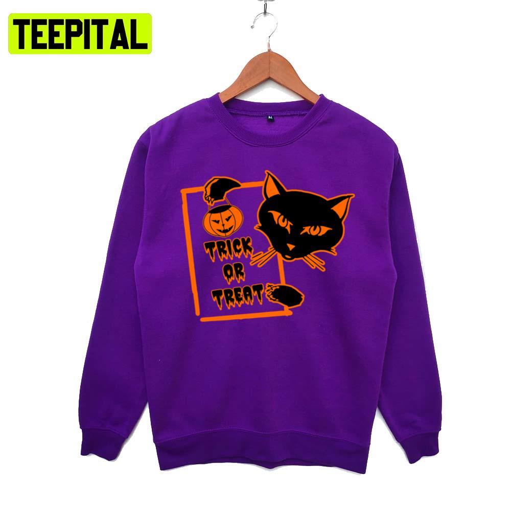 Horror Black Cat Trick Or Treat Halloween Illustration Hoodie Horror Black Cat Trick Or Treat Halloween Illustration Hoodie