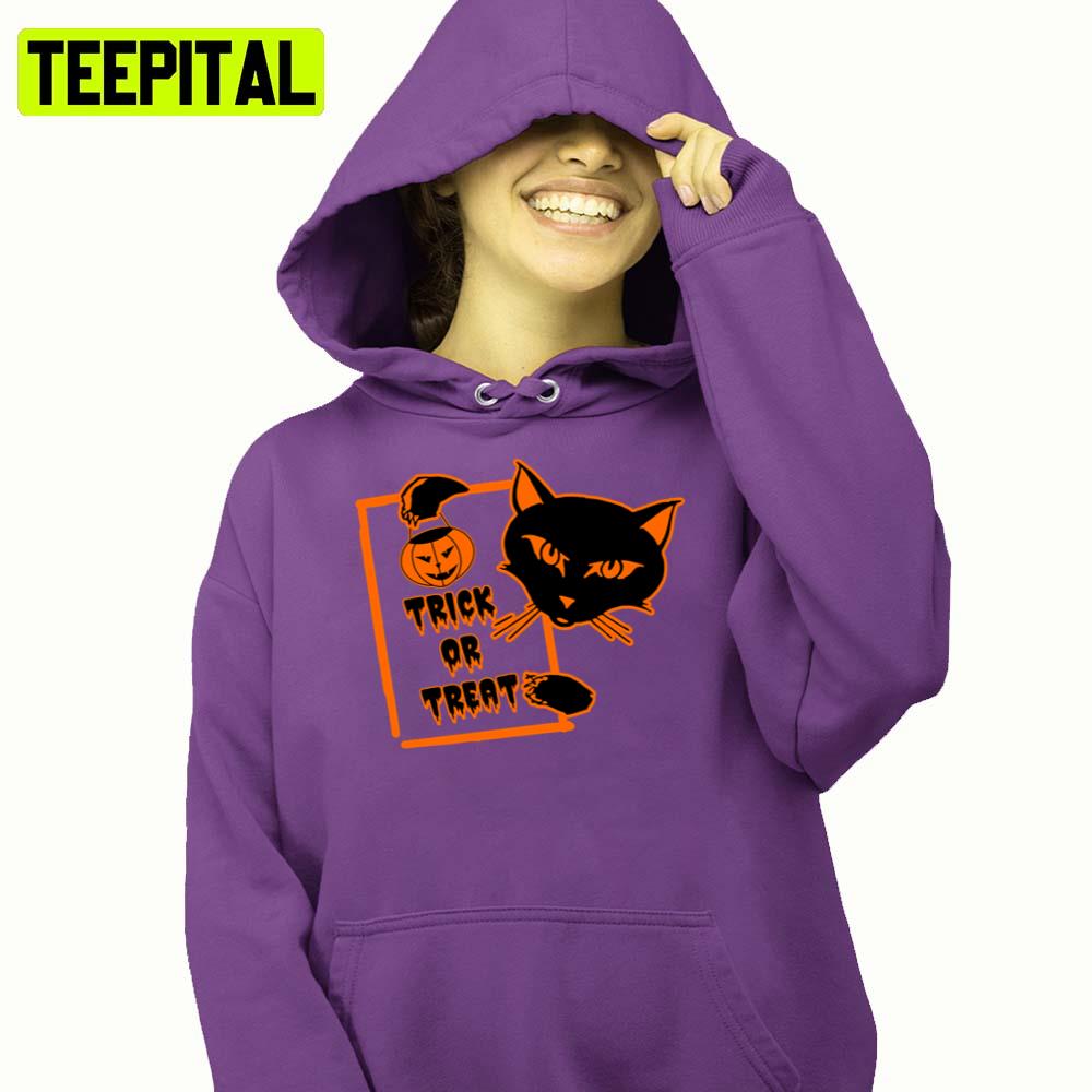 Horror Black Cat Trick Or Treat Halloween Illustration Hoodie Horror Black Cat Trick Or Treat Halloween Illustration Hoodie