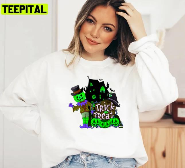 Horror Mansion Trick Or Treat Halloween Illustration Unisex Sweatshirt Horror Mansion Trick Or Treat Halloween Illustration Unisex Sweatshirt