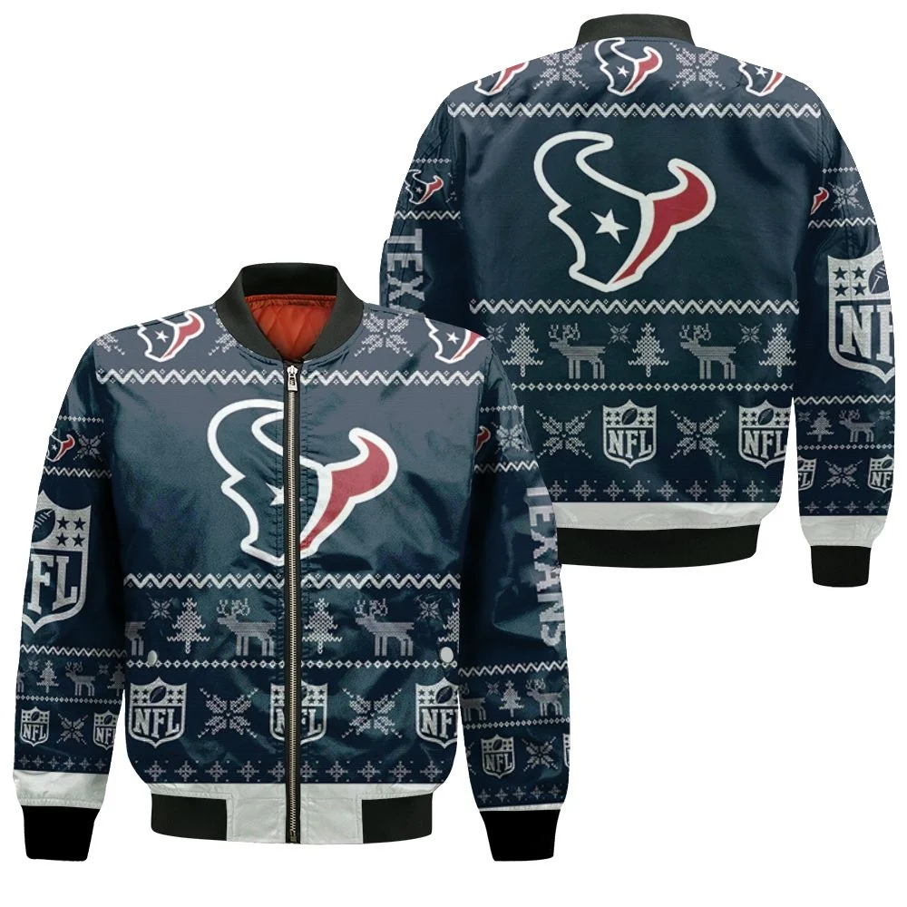 Houston Texans Ugly Sweatshirt Christmas 3d Bomber Jacket Houston Texans Ugly Sweatshirt Christmas 3d Bomber Jacket