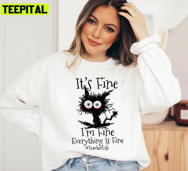 I'm Fine Everything Is Fine Black Cat Teacher Life Spongebob Squarepants Unisex Sweatshirt I'm Fine Everything Is Fine Black Cat Teacher Life Spongebob Squarepants Unisex Sweatshirt