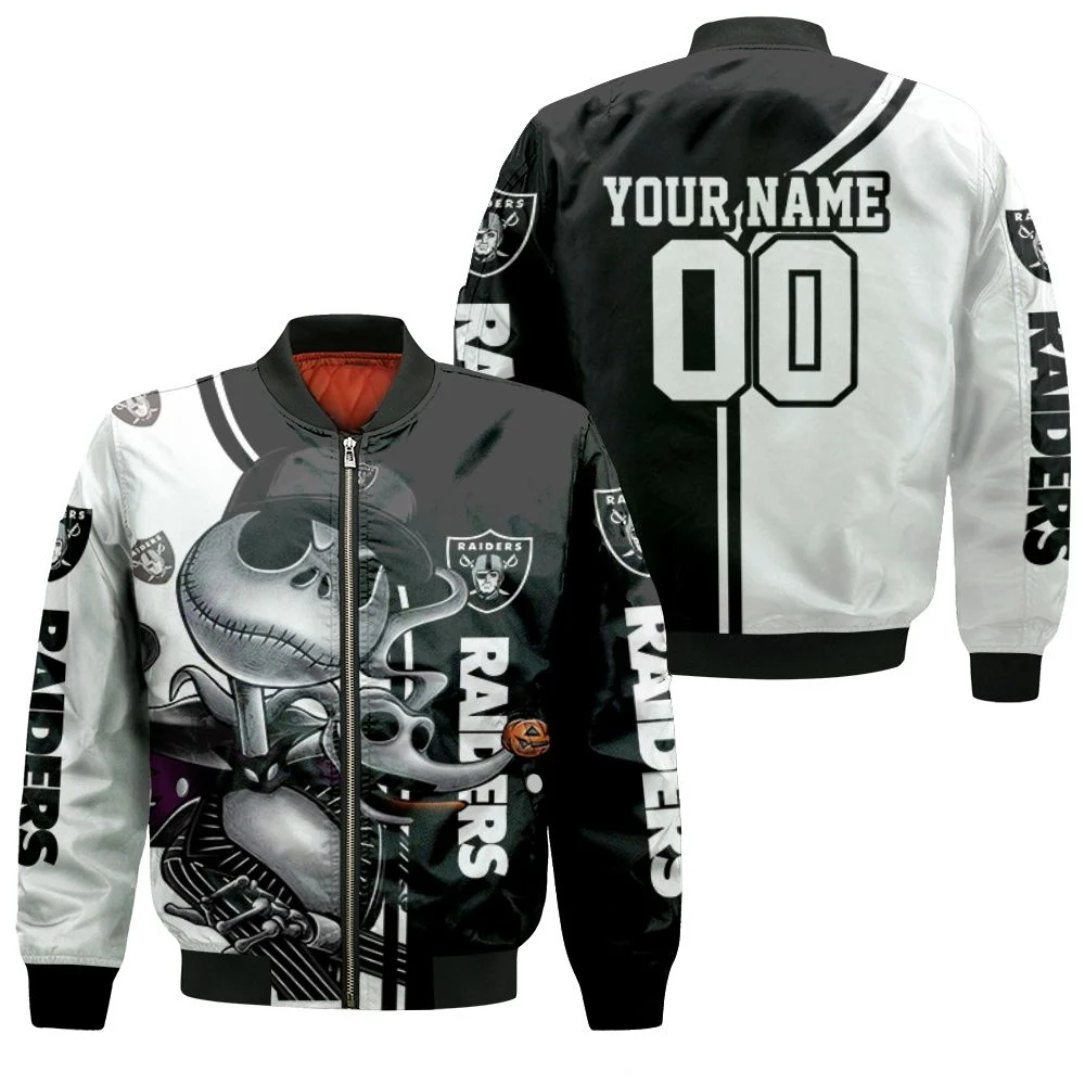 Jack Skellington Las Vegas Raiders 3d Personalized Bomber Jacket Jack Skellington Las Vegas Raiders 3d Personalized Bomber Jacket