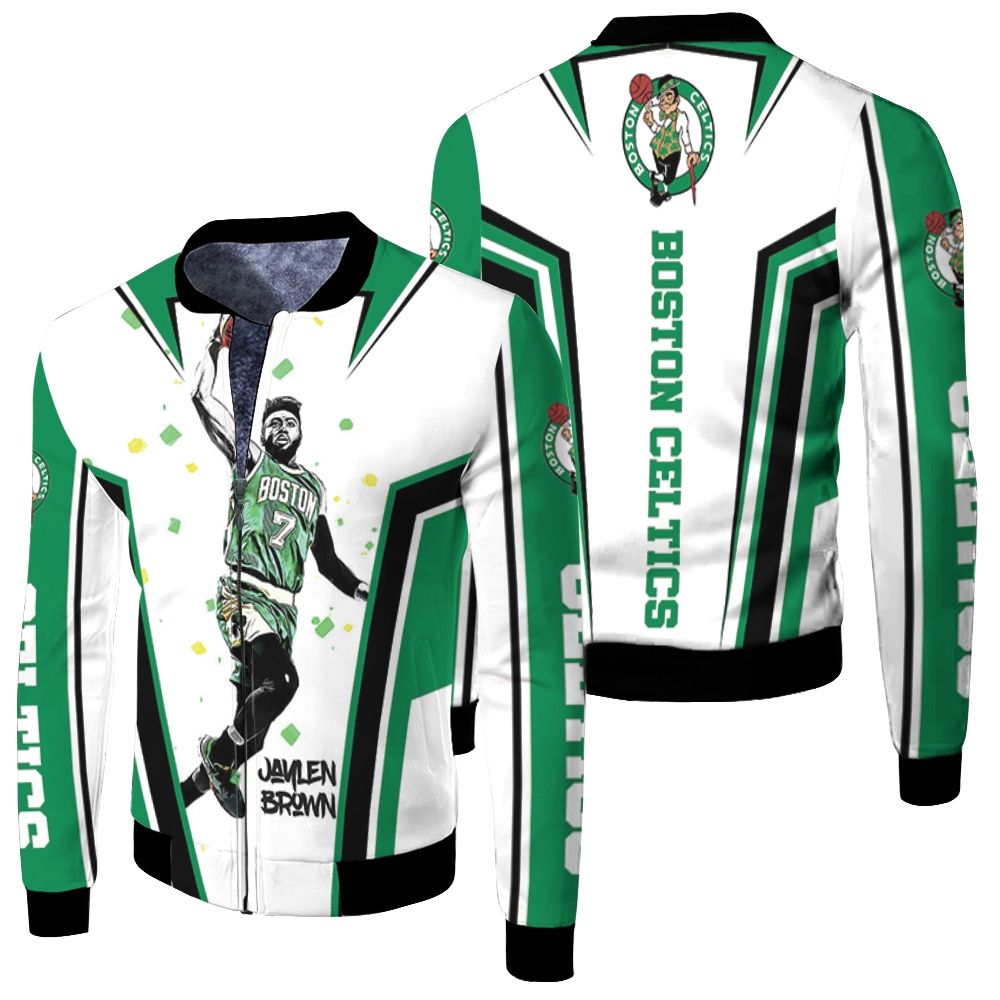Jaylen Brown 7 Boston Celtics Art Fleece Bomber Jacket Jaylen Brown 7 Boston Celtics Art Fleece Bomber Jacket