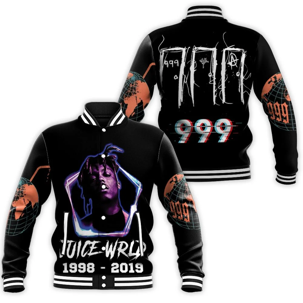 Juice Wrld 999 Neon Color Rap Hip Hop Baseball Jacket Juice Wrld 999 Neon Color Rap Hip Hop Baseball Jacket
