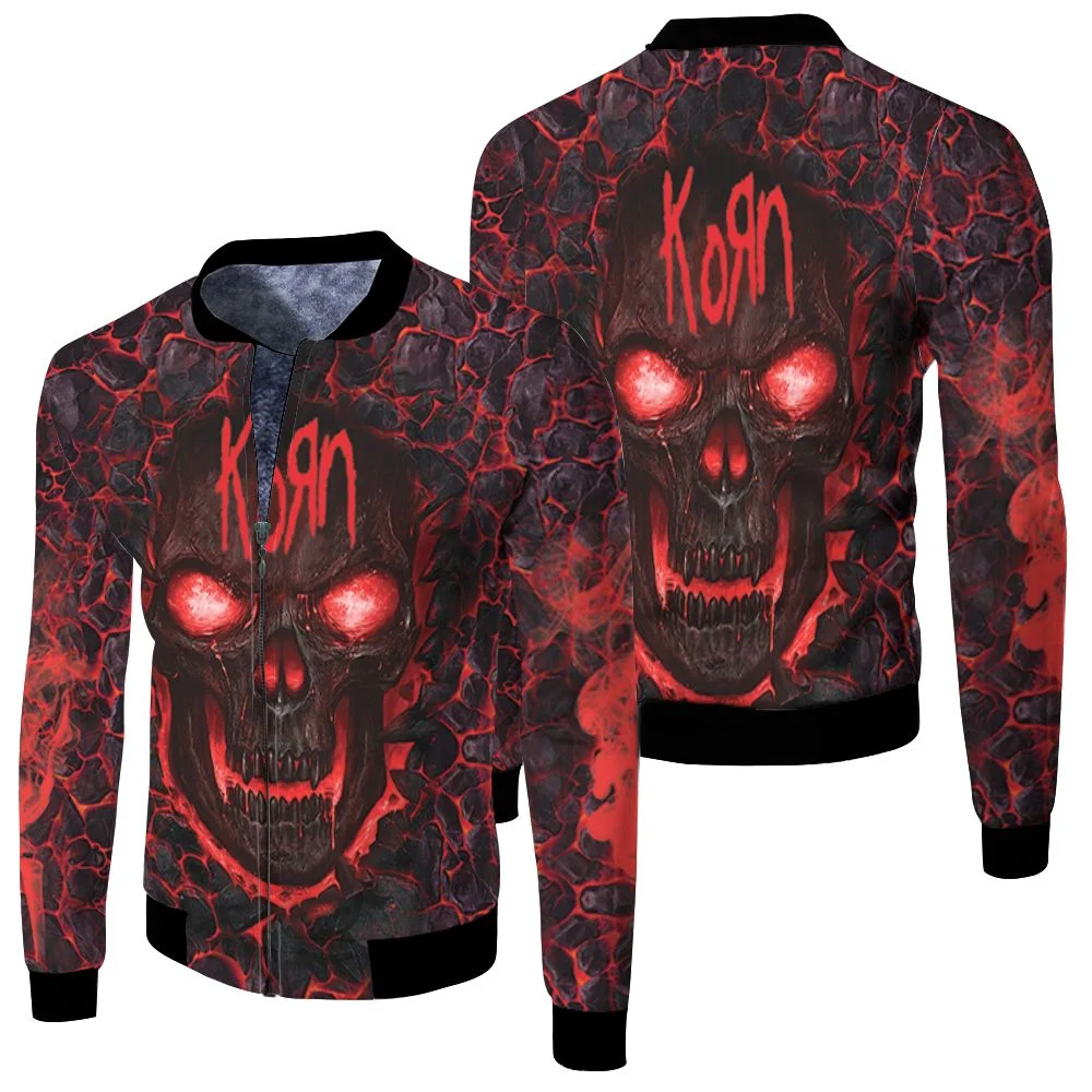 Korn Lava Skull 3d Full Jersey Fleece Bomber Jacket Korn Lava Skull 3d Full Jersey Fleece Bomber Jacket