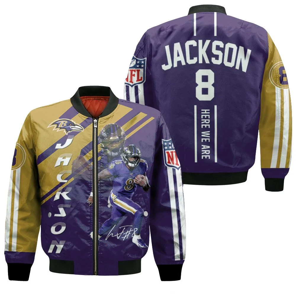 Lamar Jackson Baltimore Ravens 3d Jersey Bomber Jacket Lamar Jackson Baltimore Ravens 3d Jersey Bomber Jacket
