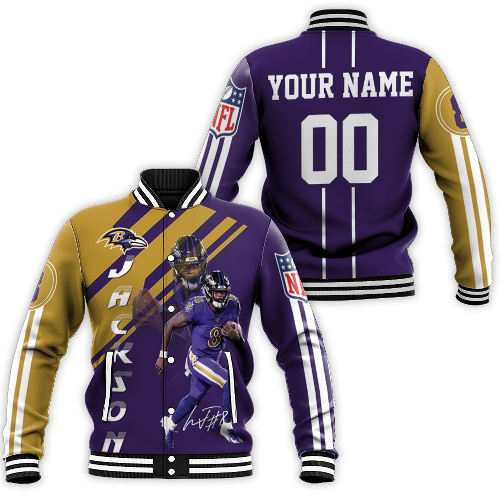 Lamar Jackson Baltimore Ravens 3d Personalized Baseball Jacket Lamar Jackson Baltimore Ravens 3d Personalized Baseball Jacket