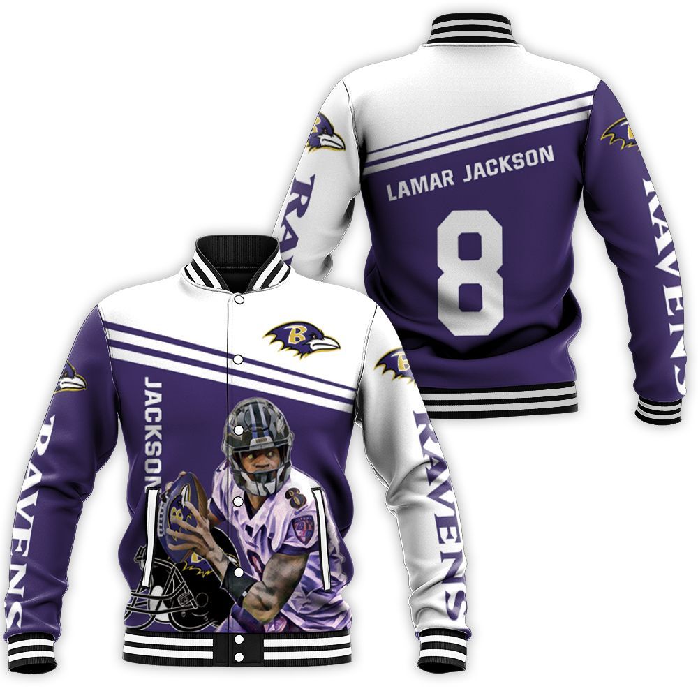 Lamar Jackson Baltimore Ravens 8 Legend 3d Baseball Jacket Lamar Jackson Baltimore Ravens 8 Legend 3d Baseball Jacket