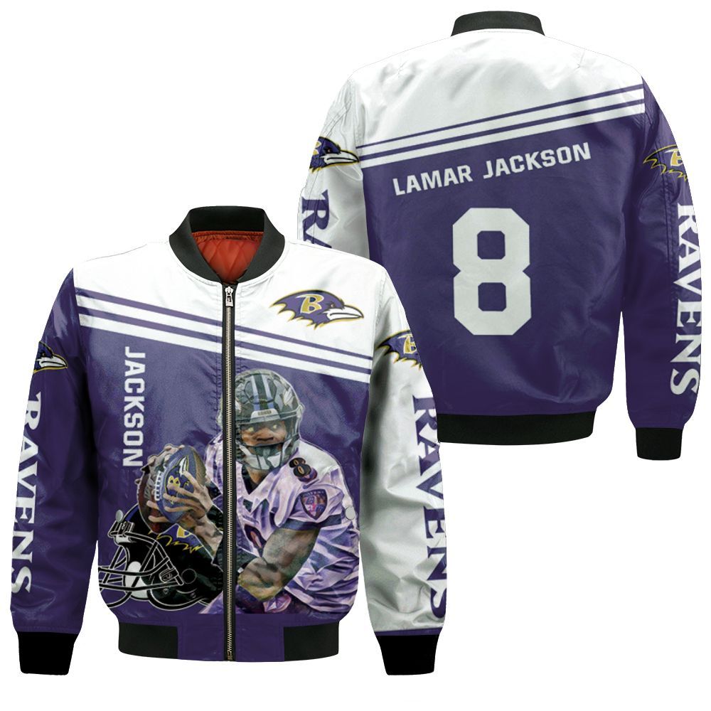 Lamar Jackson Baltimore Ravens 8 Legend 3d Jersey Bomber Jacket Lamar Jackson Baltimore Ravens 8 Legend 3d Jersey Bomber Jacket