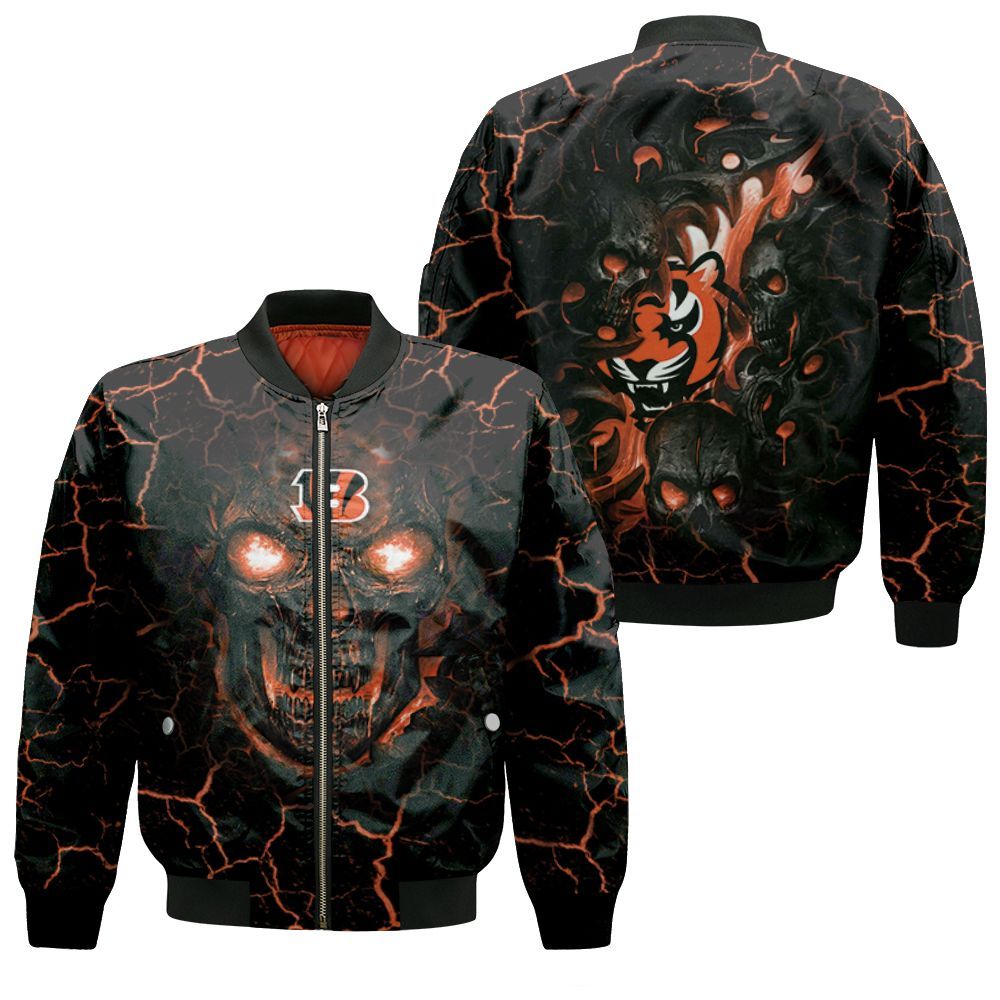 Lava Skull Cincinnati Bengals 3d Jersey Bomber Jacket Lava Skull Cincinnati Bengals 3d Jersey Bomber Jacket