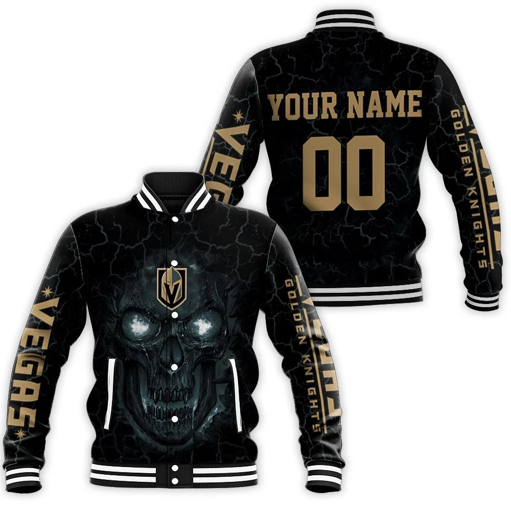 Lava Skull Vegas Golden Knights 3d Personalized Baseball Jacket Lava Skull Vegas Golden Knights 3d Personalized Baseball Jacket