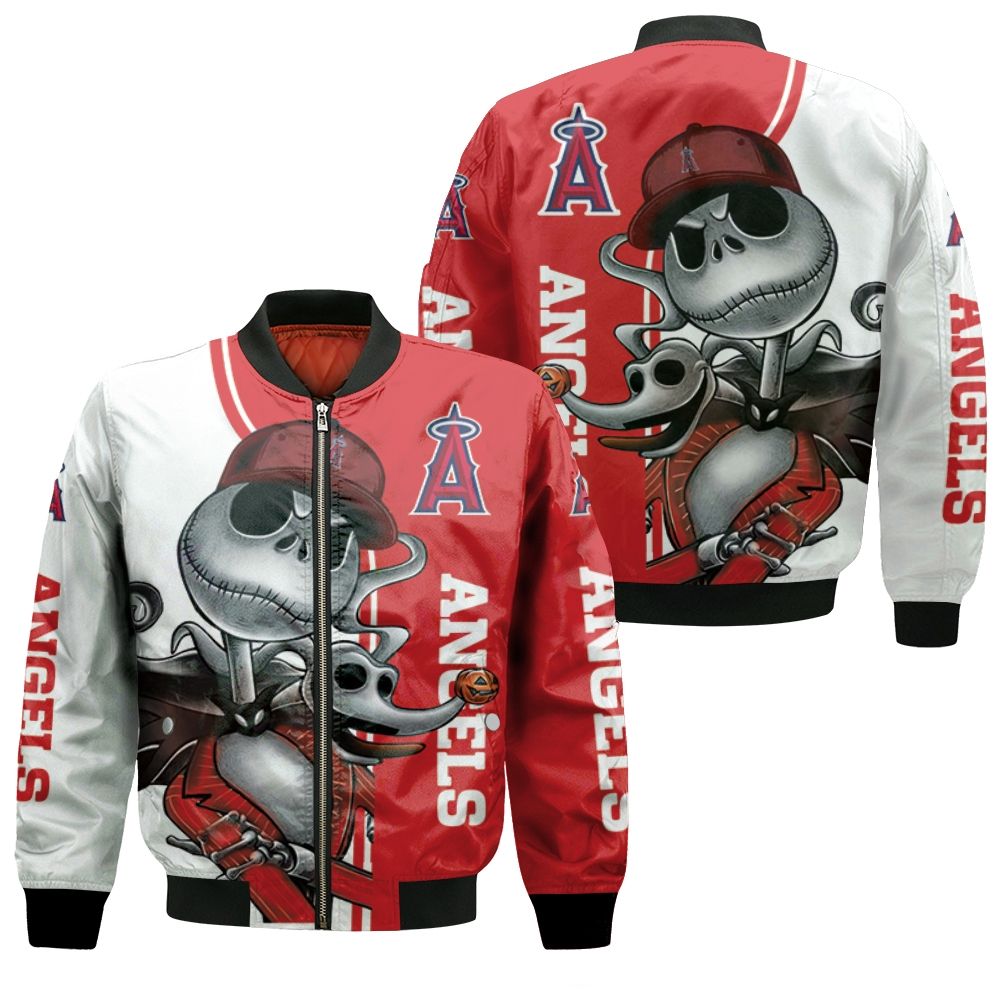 Los Angeles Angels Jack Skellington And Zero Bomber Jacket Los Angeles Angels Jack Skellington And Zero Bomber Jacket