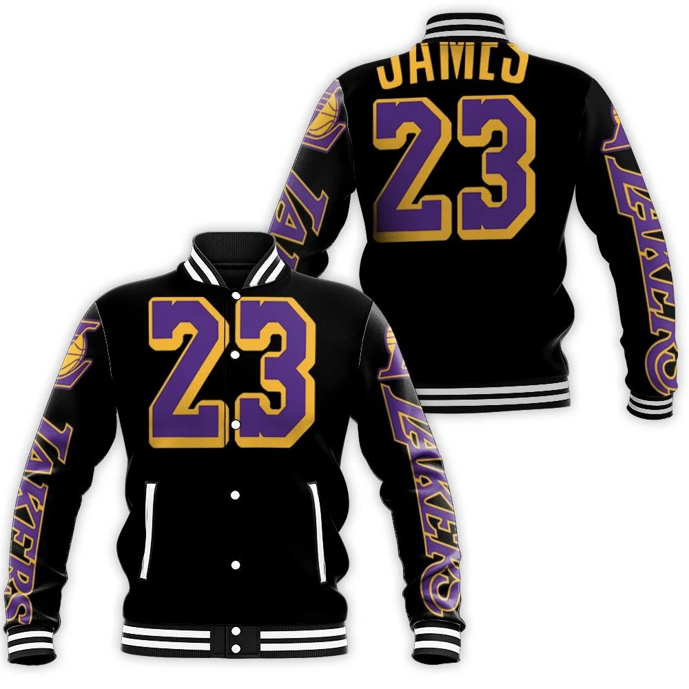 Los Angeles Lakers 23 Lebron James Baseball Jacket Los Angeles Lakers 23 Lebron James Baseball Jacket