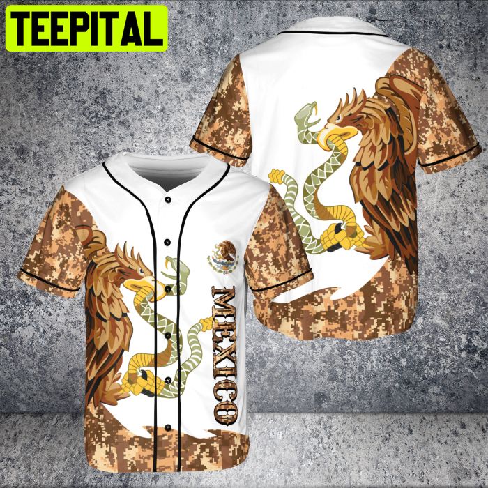Mexican Flag Coat Of Arms Eagle With Snake Hawk Bird Vintage AOP Baseball Jersey Mexican Flag Coat Of Arms Eagle With Snake Hawk Bird Vintage AOP Baseball Jersey