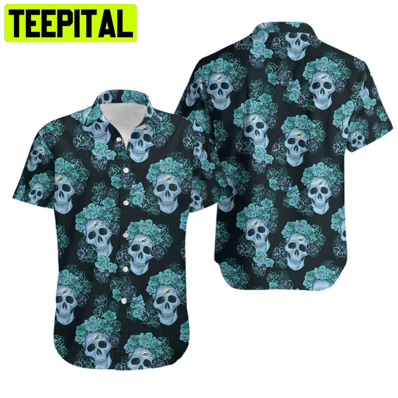 Miami Dolphins Mystery Skull And Flower Hawaiian Shirt Miami Dolphins Mystery Skull And Flower Hawaiian Shirt