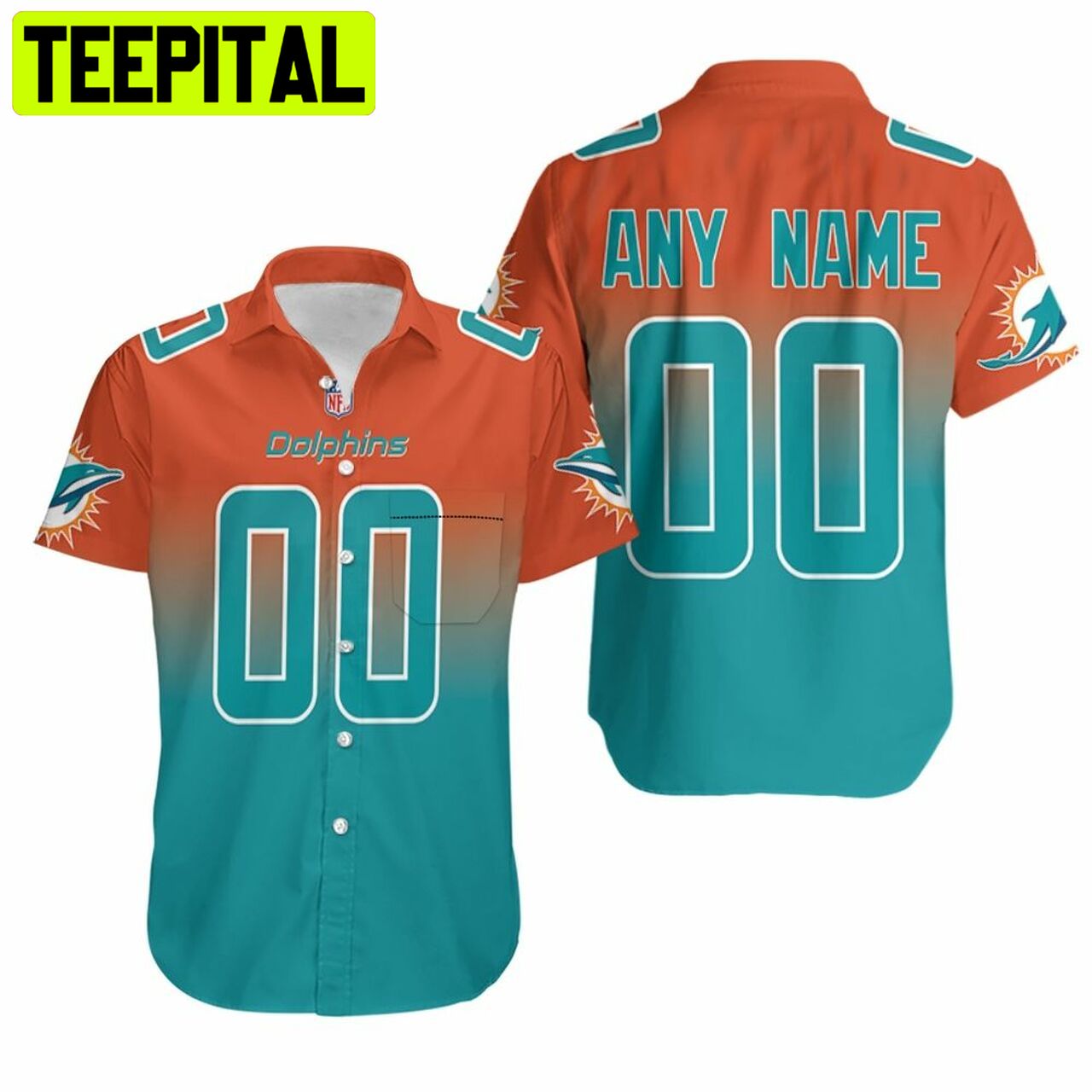 Miami Dolphins NFL Custom Your Name & Number Hawaiian Shirt Miami Dolphins NFL Custom Your Name & Number Hawaiian Shirt
