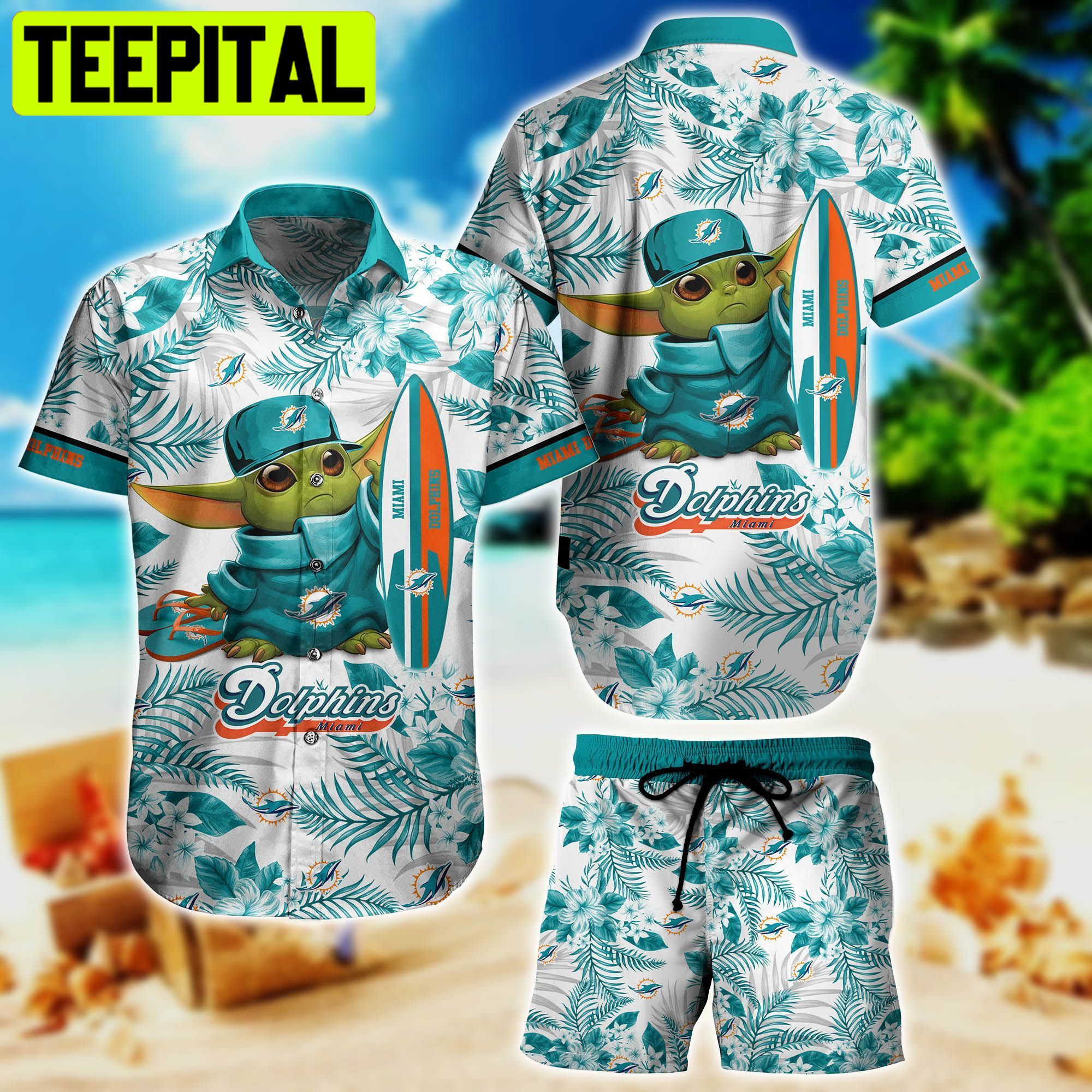 Miami Dolphins NFL Summer Yoda Surfboard and Short 3D For Fans Hawaiian Shirt Miami Dolphins NFL Summer Yoda Surfboard and Short 3D For Fans Hawaiian Shirt