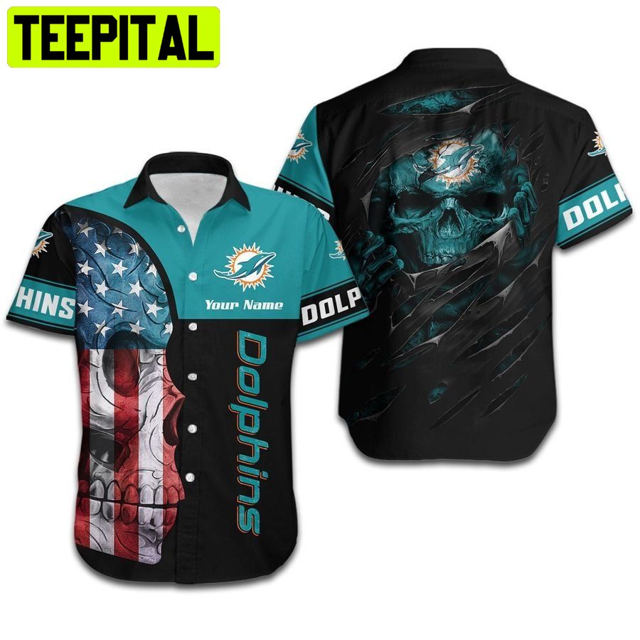 Miami Dolphins Skull 3D Print Custom Hawaiian Shirt Miami Dolphins Skull 3D Print Custom Hawaiian Shirt