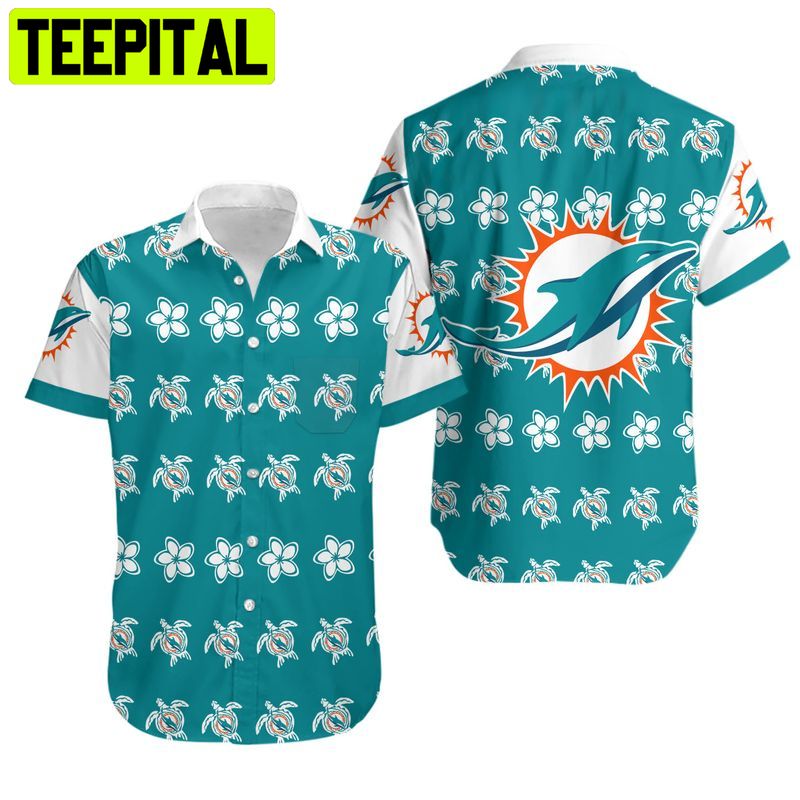 Miami Dolphins Turtle and Flower Hawaiian Shirt Miami Dolphins Turtle and Flower Hawaiian Shirt