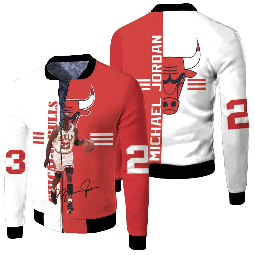 Michael Jordan 23 Signed 3d Jersey Fleece Bomber Jacket Michael Jordan 23 Signed 3d Jersey Fleece Bomber Jacket