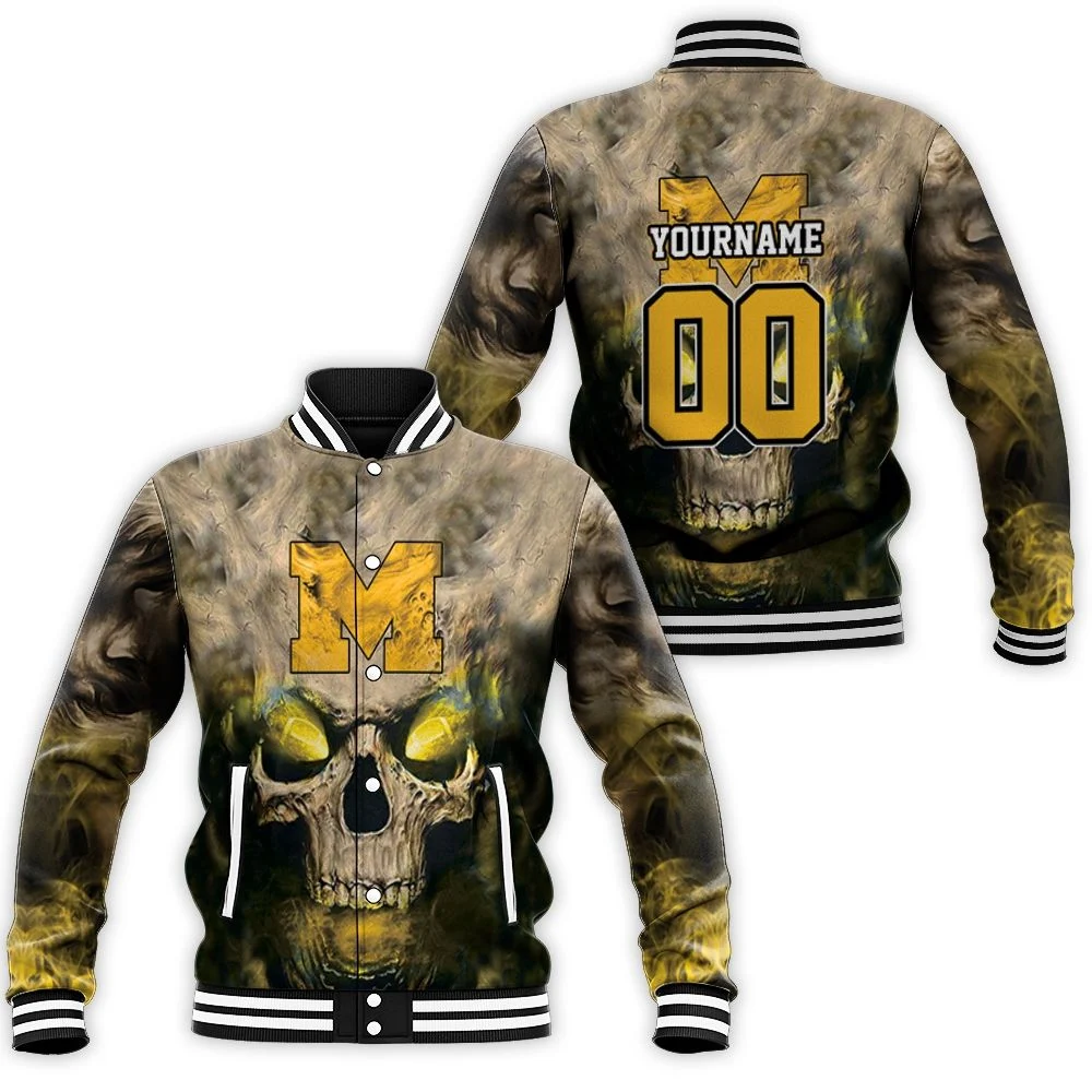 Michigan Wolverines Skull Michigan Wolverines 3ds Baseball Jacket Michigan Wolverines Skull Michigan Wolverines 3ds Baseball Jacket