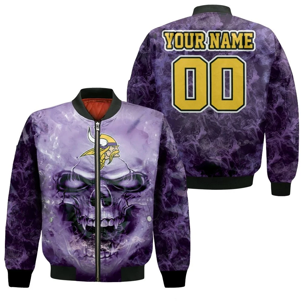 Minnesota Vikings Skull For Vikings Fans 3d Personalized Bomber Jacket Minnesota Vikings Skull For Vikings Fans 3d Personalized Bomber Jacket