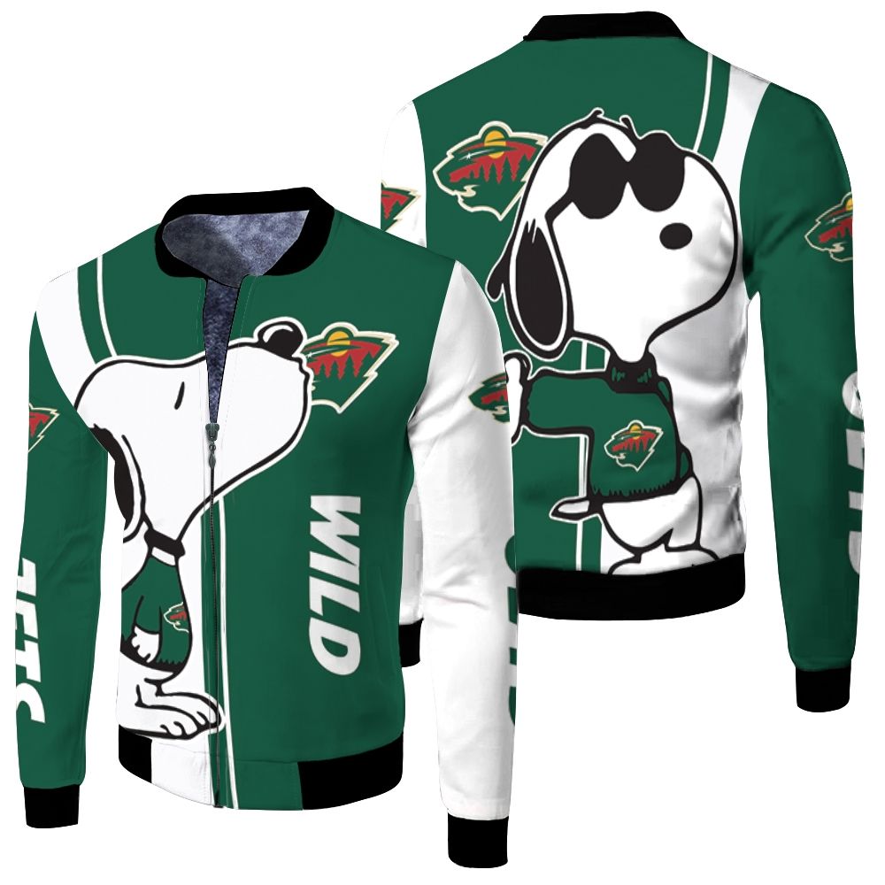 Minnesota Wild Snoopy Lover 3d Printed Fleece Bomber Jacket Minnesota Wild Snoopy Lover 3d Printed Fleece Bomber Jacket