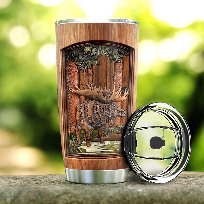 Moose Hunting Wooden Style Stainless Steel Cup Moose Hunting Wooden Style Stainless Steel Cup