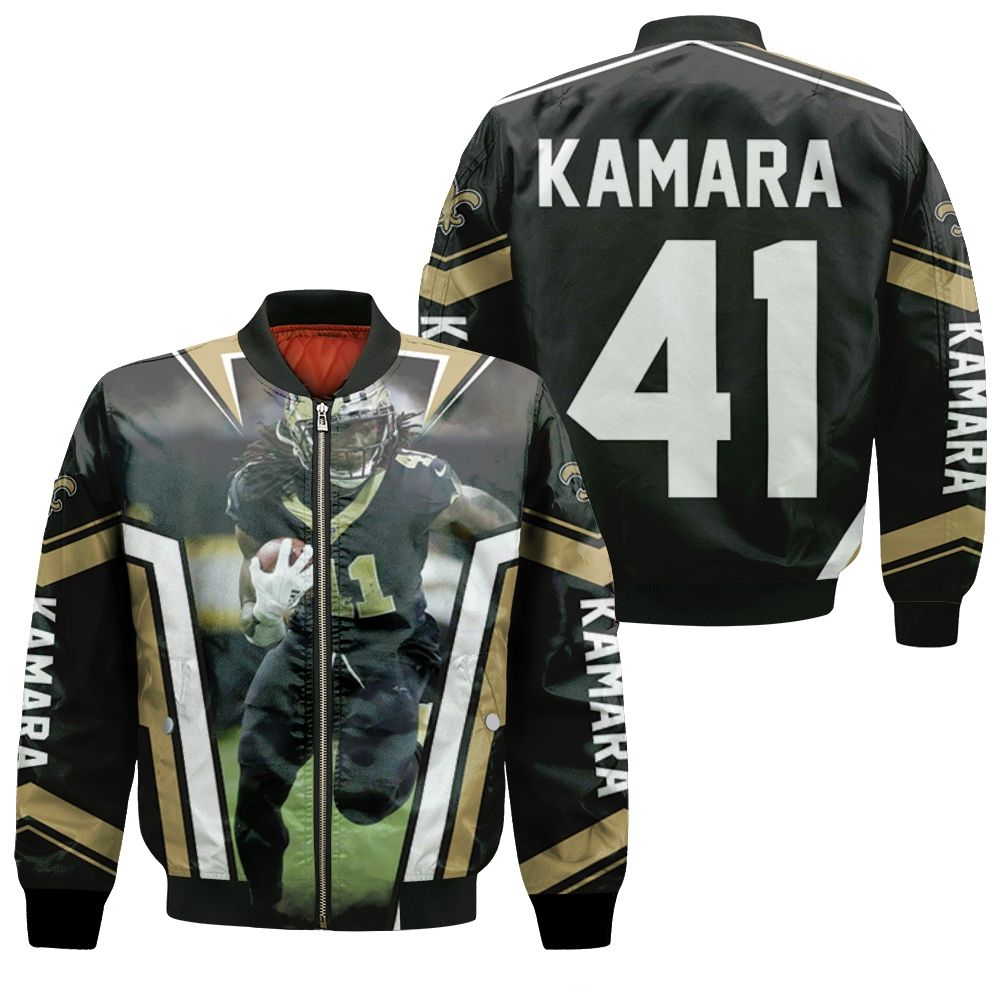 New Orleans Saints Alvin Kamara 41 Bomber Jacket New Orleans Saints Alvin Kamara 41 Bomber Jacket