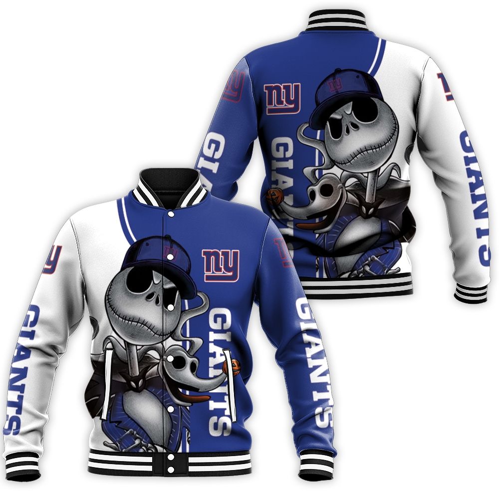 New York Giants Jack Skellington And Zero Baseball Jacket New York Giants Jack Skellington And Zero Baseball Jacket