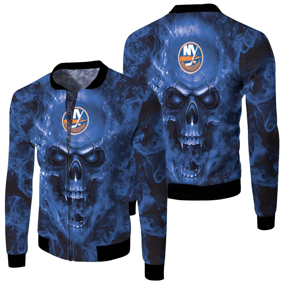 New York Islanders Nhl Fans Skull Fleece Bomber Jacket New York Islanders Nhl Fans Skull Fleece Bomber Jacket