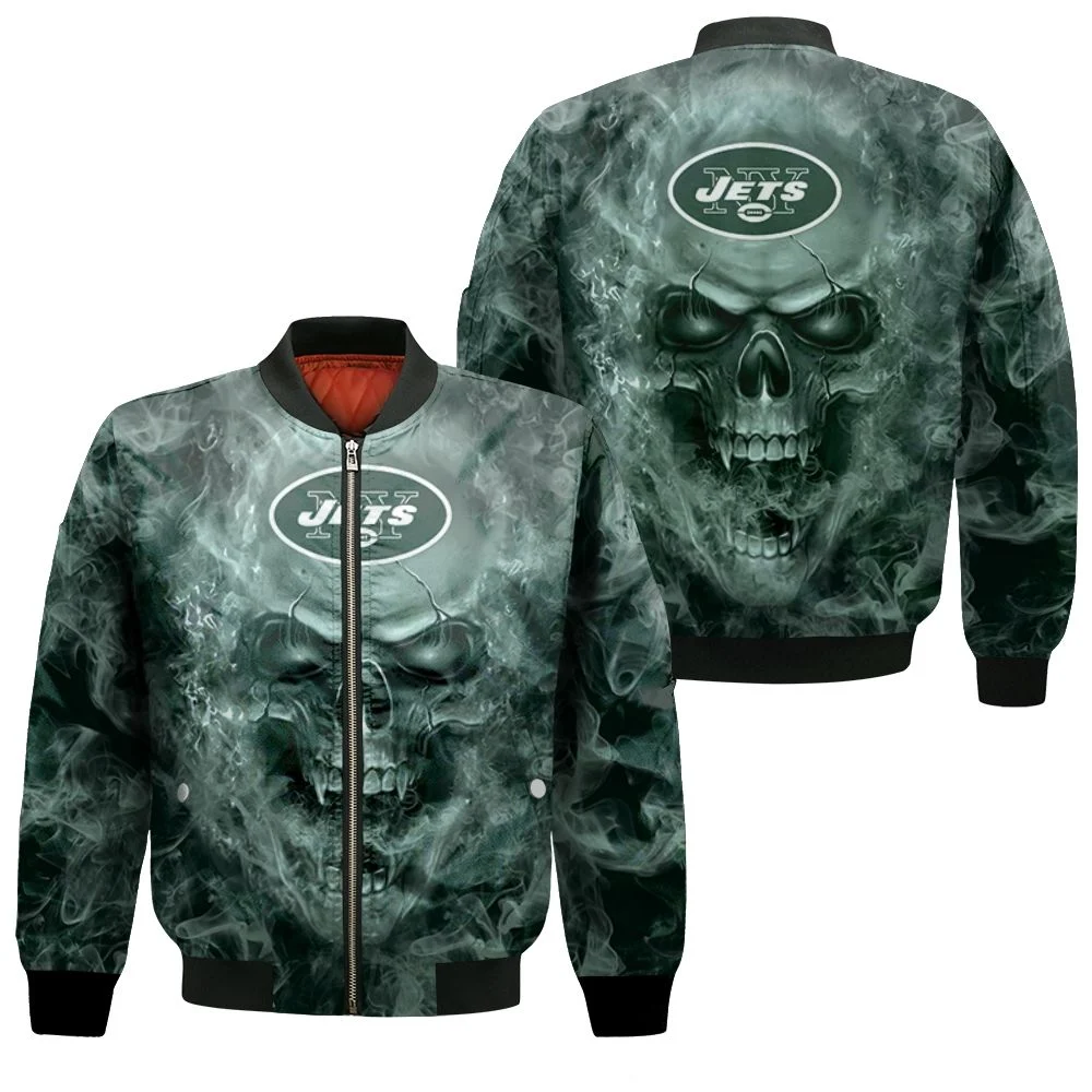 New York Jets Nfl Fans Skull Bomber Jacket New York Jets Nfl Fans Skull Bomber Jacket