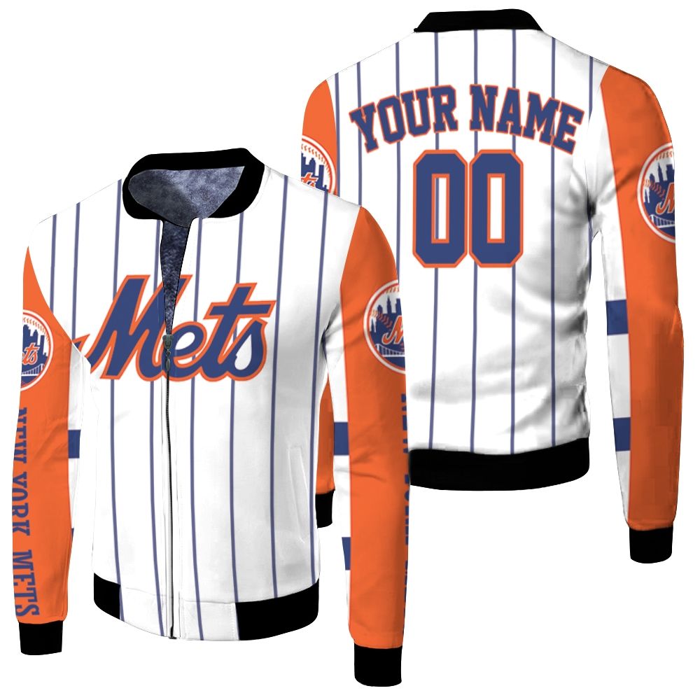 New York Mets Jersey Inspired Personalized Fleece Bomber Jacket New York Mets Jersey Inspired Personalized Fleece Bomber Jacket
