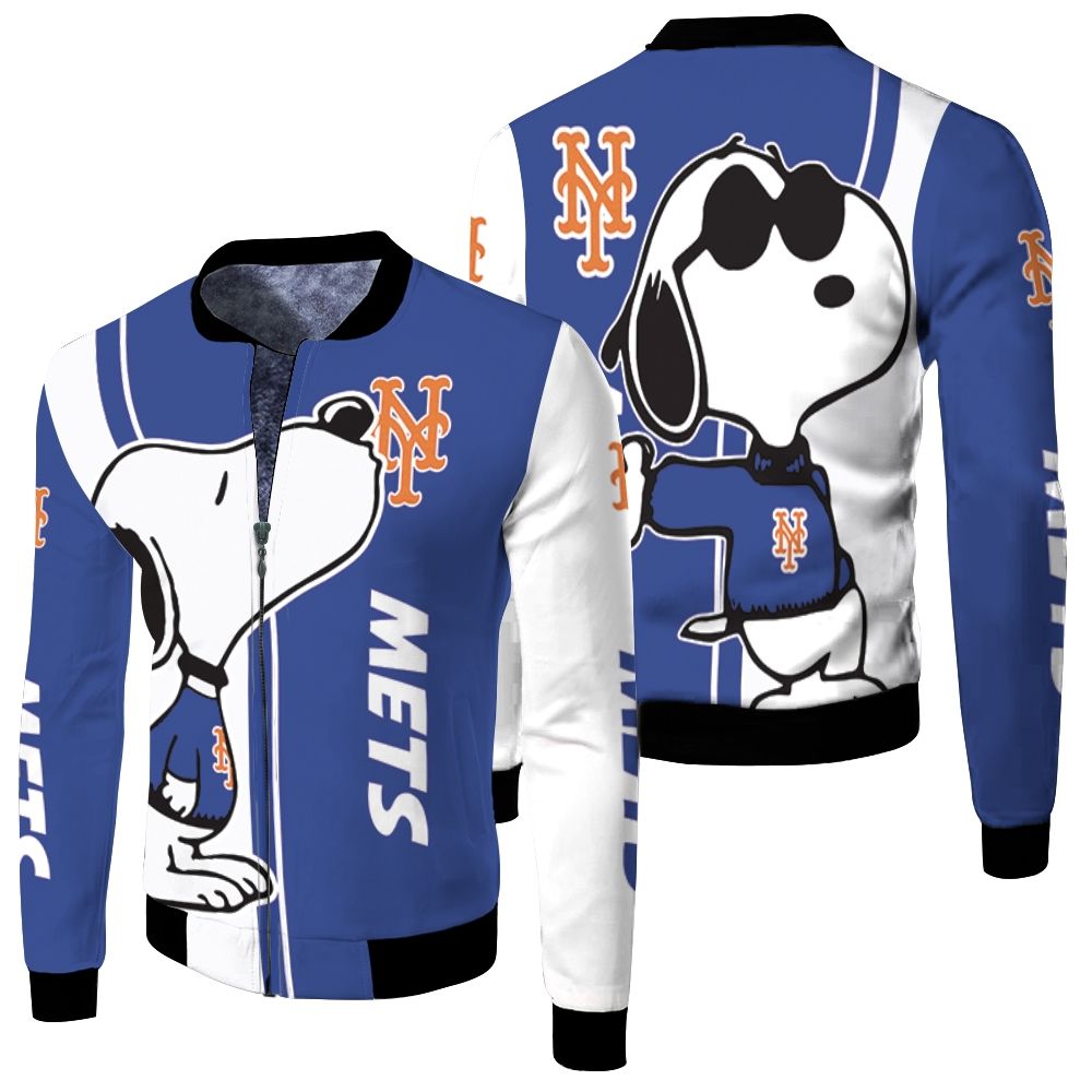 New York Mets Snoopy Lover 3d Printed Fleece Bomber Jacket New York Mets Snoopy Lover 3d Printed Fleece Bomber Jacket