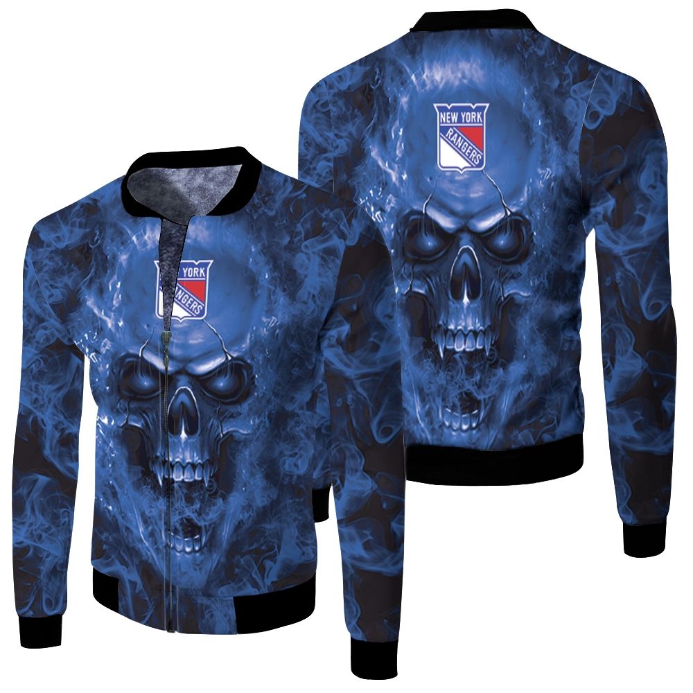 New York Rangers Nhl Fans Skull Fleece Bomber Jacket New York Rangers Nhl Fans Skull Fleece Bomber Jacket