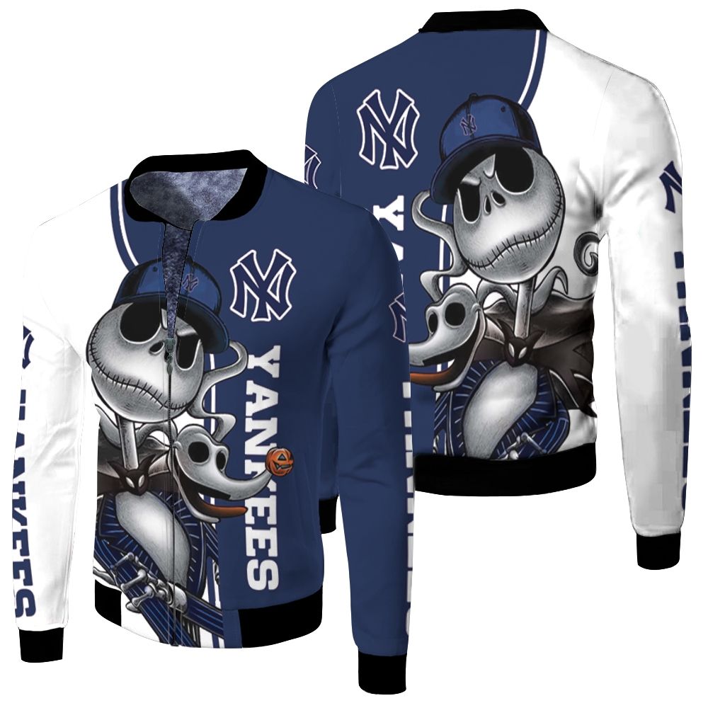 New York Yankees Jack Skellington And Zero Fleece Bomber Jacket New York Yankees Jack Skellington And Zero Fleece Bomber Jacket